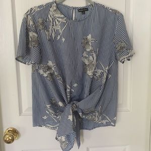 Style Envy Striped Blouse with Flower Design